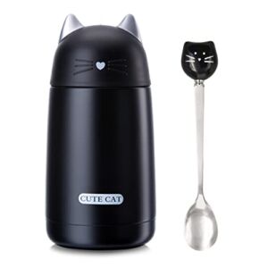 11.5oz Cute Cat Vacuum Insulated Cup Stainless Steel Mini Cartoon Water Bottle Travel Coffee Mug with Brush and Spoon Set Good for Cat Lovers