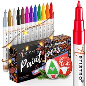 Paint Pens for Rock Painting, Stone, Ceramic, Glass, Wood, Canvas. Set of 12 Acrylic Paint Markers Extra-fine Tip