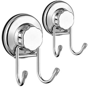 SANNO Double Suction Hooks Suction Cups Vacuum Hook for Flat Smooth Wall Surface Towel Robe Bathroom Kitchen Shower Bath Coat,NeverRust Stainless Steel (2 Pack)