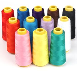 ilauke 12 X 1500M Overlock Sewing Thread Assorted Colors Yard Spools Cone 100% Polyester for Serger Quilting Drapery