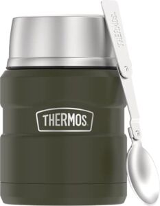 THERMOS Stainless King Vacuum-Insulated Food Jar with Spoon, 16 Ounce, Matte Green