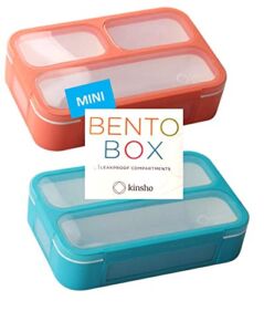 Snack Containers – MINI Bento Box, Small Lunch Boxes for Kids Toddlers Boys Girls, Leakproof 3 Compartment Containers for Meal or Snacks, Day-Care Pre-School Travel, BPA Free, 2 Pack Set Coral Blue