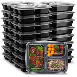 Ez Prepa [25 Pack] 32oz 3 Compartment Meal Prep Containers with Lids -Food Storage Containers Plastic, Bento Box, Lunch Containers, Microwavable, Freezer and Dishwasher Safe, Food Containers