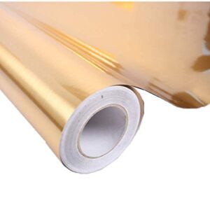 REDODECO Metal Look Adhesive Paper Film Vinyl Self Adhesive Waterproof Anti Greasy Counter Top Peel Stick Metallic Gloss Shelf Liner for Kitchen Cabinet,15.8inch by 100inch Gold