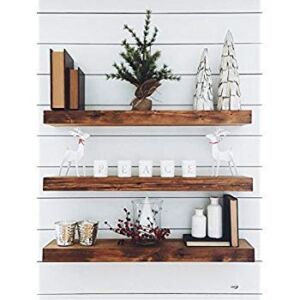 New England Wood Crafters – Wood Floating Shelves Set Handcrafted Rustic Pine Kitchen Office Bedroom Wall Mounted Smooth Finish Organizers No Urethane Set of 3 (1.5” x 5.5”) (Espresso, 24”)