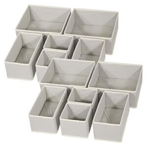 DIOMMELL 12 Pack Foldable Cloth Storage Box Closet Dresser Drawer Organizer Fabric Baskets Bins Containers Divider for Baby Clothes Underwear Bras Socks Lingerie Clothing,Grey 444
