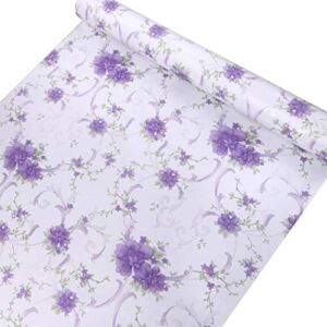 Purple Floral Contact Paper Self Adhesive Shelf Liner Dresser Drawer Cabinet Sticker Decorative Wallpaper for Living Room Bedroom Bathroom 17.7 x 78.7 Inches