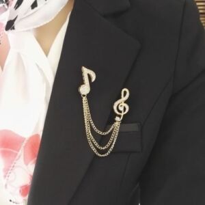 Phonphisai shop Women Men Music Note Diamond Brooch Pearls Corsage Small Fresh Beat Notes Pin Color Gold