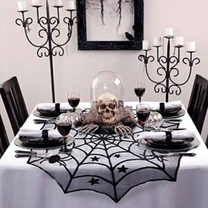 AerWo 40-Inch Black Spider Halloween Lace Table Topper Cloth for Halloween Table Decorations