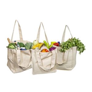 Best Canvas Grocery Shopping Bags – Canvas Grocery Shopping Bags with Handles – Cloth Grocery Tote Bags – Reusable Shopping Grocery Bags – Organic Cotton Washable & Eco-friendly Bags (3 Bags)