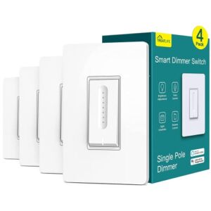 TREATLIFE Smart Dimmer Switch 4 Pack, Smart Switch Works with Alexa and Google Home, 2.4GHz WiFi Dimmer Light Switch for LED, CFL, Incandescent Bulbs, Neutral Wire Required, Single Pole