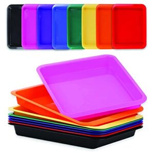 Set of 8 Kids Activity Plastic Trays – Toddler Arts and Crafts Sensory Tray – Rainbow Classroom Colors – Great for Lego – Sand – Crafts – Orbeez Water Beads – Painting – Montessori Tray – Art Tray