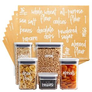 Talented Kitchen 157 Pcs Kitchen Pantry Labels for Food Storage Containers, Preprinted White Script on Clear Stickers + Numbers for Organizing Canisters and Jars (Water Resistant)
