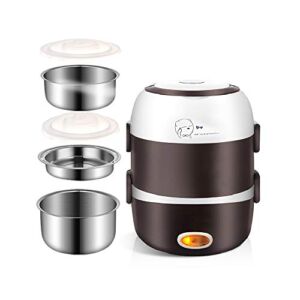 Electric Lunch Box,3 Layers 2L Portable Electric Heating Bento Lunch Box Food Storage Warmer Container Rice Cooker,110V 200W,Stainless Steel+PP