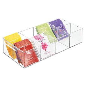 mDesign Compact Plastic Tea Storage Organizer Caddy Tote Bin – 8 Divided Sections, Built-in Handles – Holder for Tea Bags, Small Packets, Sweeteners – BPA free – Clear