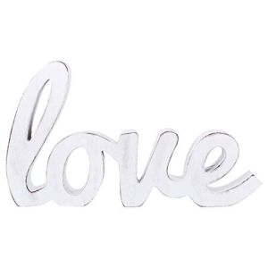 Adams and Co Love Whitewashed 12 x 7 Inch Wood Cut Out Decorative Tabletop Sign