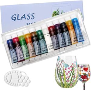 Magicdo Stained Glass Paint with Palette,Transparent Glass Window Paint Acrylic Paint Set Great for Wine Bottle, Light Bulbs, Ceramic (12 Colors x 12ml)