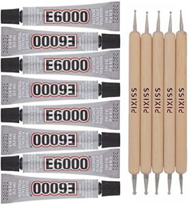E6000 8-Pack 0.18 Ounce Bottles Industrial Strength Adhesive for Crafting and Pixiss Wooden Art Dotting Stylus Pens 5 pcs Set – Rhinestone Applicator Application Kit