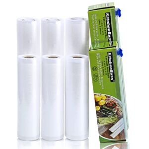 Vacuum Sealer Rolls Bag, 6 Pack 8″x16.5′ and 11″x16.5′ Food vacuum Save Bag Rolls with Cutter Box,100 feet Sous Vide Roll Bag,By KitchenBoss