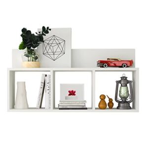 Danya B. XF170517WH Triple Cubed Floating Shelf with Ledge- Easy to Hang Wall Mount Cubbie Shelf – White