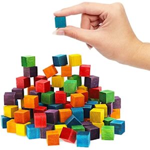 Bright Creations Blocks for Crafts, Colorful Wooden Cubes (6 Colors, 0.6 in, 100 Pieces)