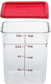Cambro Camwear Polycarbonate Square Food Storage Container, 8 Quart With Lid