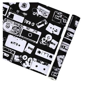 Yifely Black White Drawer Covering Paper Retro Cassette Shelf Liner Countertop Door Sticker 17.7inch by 9.8 Feet