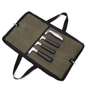 QEES Knife Roll,Heavy Duty Knife Bag,Waxed Canvas knife Case with 4 Slots For Knives & Kitchen Tools,Chef Knife Bag With Handle.Portable Knife Roll Bag For Chefs Culinary Traveling.Knives Pouch