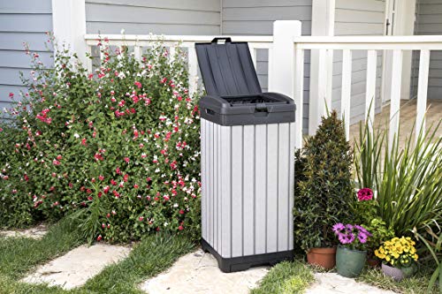 Keter Rockford Resin 38 Gallon Trash Can with Lid and Drip Tray for Easy Cleaning-Perfect for Patios, Kitchens, and Outdoor Entertaining, Grey | The Storepaperoomates Retail Market - Fast Affordable Shopping