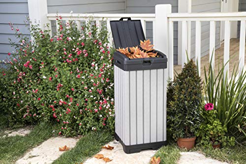 Keter Rockford Resin 38 Gallon Trash Can with Lid and Drip Tray for Easy Cleaning-Perfect for Patios, Kitchens, and Outdoor Entertaining, Grey | The Storepaperoomates Retail Market - Fast Affordable Shopping