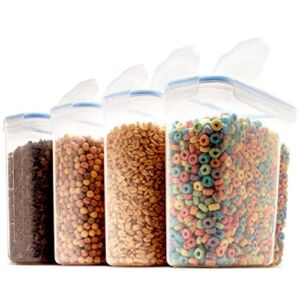 4 Pack Airtight Cereal & Dry Food Storage Container – BPA Free Plastic Kitchen and Pantry Organization Canisters for, Flour, Sugar, Rice, Nuts, Snacks, Pet Food & More (4L, 16.9 Cup, 135.5 Ounce