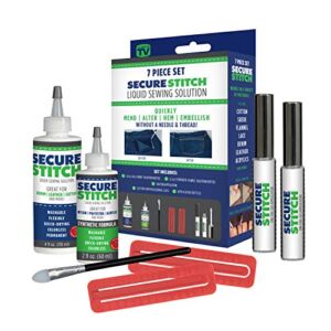 Secure Stitch Liquid Sewing Solution Kit! Fabric Glue That Quickly Mends, Alters, Hems & Embellishes Without a Needle and Thread! Includes: 4oz.Fabric Solution & 2oz All Fabric Solution