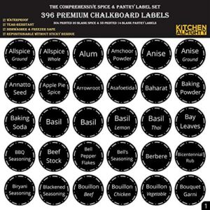 396 Printed Spice Jars Labels and Pantry Stickers: Chalkboard Round Spices Label 1.5″ & Pantry Sticker 3” X 1.5” With Write-On Labels – Include a Numbered Reference Sheet – Waterproof & Tear-Resistant