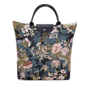 Signare Tapestry Foldable Tote Bag Reusable Shopping Bag Grocery Bag with Floral Designs (Peony)