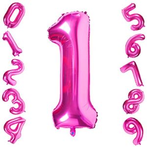 Pink 1 Balloons,40 Inch Birthday Foil Balloon Party Decorations Supplies Helium Mylar Digital Balloons (Pink Number 1)