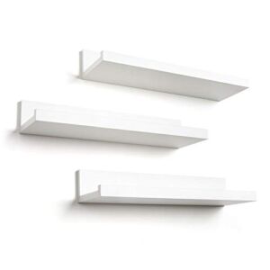 Americanflat 14 Inch Floating Shelves Set of 3 in White Composite Wood – Wall Mounted Storage Shelves for Bedroom, Living Room, Bathroom, Kitchen, Office and More, 14 Inches (Pack of 3)