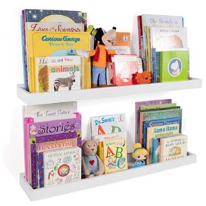 Wallniture Philly Nursery Bookshelf – Floating Book Shelves for Kids Room – 31 Inch Picture Ledge Book Tray Toy Storage Display White Set of 2