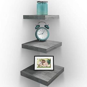 Sorbus Wall Mount Corner Shelves, Square Hanging Wall Shelves Decoration, Perfect Trophy Display, Photo Frames, Home Décor, Set of 3 (3-Piece Square Set – Grey White)