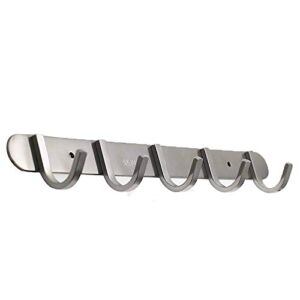 Coat Hook Rack with 5 Square Hooks – Premium Modern Wall Mounted – Ultra Durable with Solid Steel Construction, Brushed Stainless Steel Finish, Super Easy Installation, Rust and Water Proof
