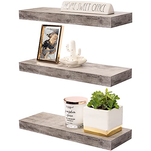 Sorbus Floating Shelf Set — Rustic Wood Hanging Rectangle Wall Shelves — Perfect for Home Décor, Trophy Display, Photo Frames, and More | The Storepaperoomates Retail Market - Fast Affordable Shopping