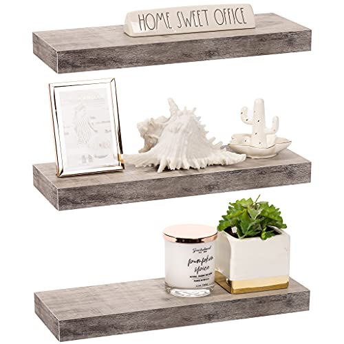 Sorbus Floating Shelf Set — Rustic Wood Hanging Rectangle Wall Shelves — Perfect for Home Décor, Trophy Display, Photo Frames, and More | The Storepaperoomates Retail Market - Fast Affordable Shopping