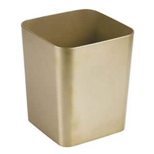 mDesign Square Shatter-Resistant Plastic Small Trash Can Wastebasket, Garbage Container Bin for Bathrooms, Powder Rooms, Kitchens, Home Offices – Soft Brass Finish
