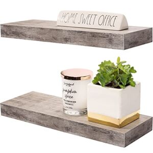 Sorbus Floating Shelf Set — Rustic Wood Hanging Rectangle Wall Shelves — Perfect for Home Décor, Trophy Display, Photo Frames, and More