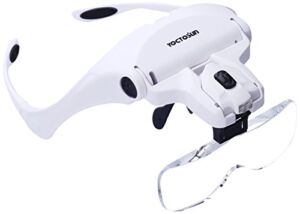 YOCTOSUN Head Mount Magnifier with 2 Led Professional Jeweler’s Loupe Light Bracket and Headband are Interchangeable