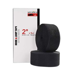 Sew on Hook and Loop Style 2 Inch Non-Adhesive Back Nylon Strips Fabric Fastener Non-Adhesive Interlocking Tape Black,5 Yard