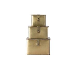 Creative Co-Op Square Decorative Metal Boxes with Gold Finish (Set of 3 Sizes)