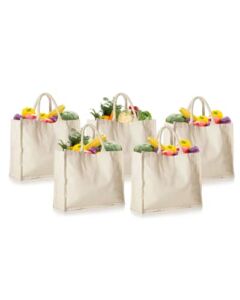 5 Pack Canvas Grocery Shopping Bags, Christmas Gift, Reusable Grocery Bags Heavy Duty, Reusable Shopping Bags for Groceries, Canvas Grocery Bags, Washable, Foldable, 16.5 x 13 x 7 inches