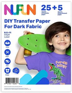 NuFun Activities Heat Transfer Paper for T Shirts, Dark Fabrics, Inkjet Printable Iron On Transfer for T-Shirts, 8.5 x 11 inch, Make Your own Custom T-Shirt, 25 Sheets