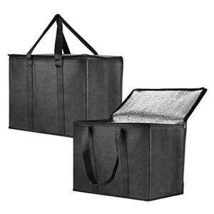 Insulated Reusable Grocery Bag for Shopping in Extra Large Size with Sturdy Zipper and Reinforced Handle, Stands Upright, Collapsible, Heavy Duty Thermal Totes – 2 Pack