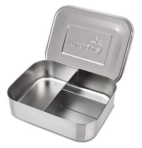 LunchBots Medium Trio II Snack Container – Divided Stainless Steel Food Container – Three Sections for Snacks On the Go – Eco-Friendly, Dishwasher Safe, BPA-Free – Stainless Lid – All Stainless